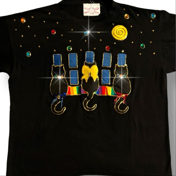 VTG Moon Dance Atlanta Women's One Size Cat T-Shirt Boxy Gems 90s Cotton - Picture 7 of 10